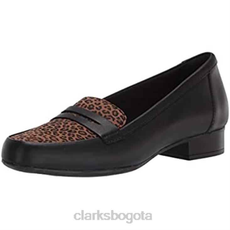 Clarks 0DX8L1005 Mocasines Juliet Coast para mujer Clarks de cuero negro con leopardo sintético mujer leopardo sintético de cuero negro