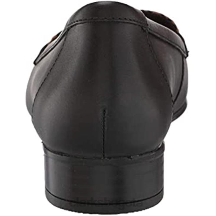 Clarks 0DX8L1005 Mocasines Juliet Coast para mujer Clarks de cuero negro con leopardo sintético mujer leopardo sintético de cuero negro