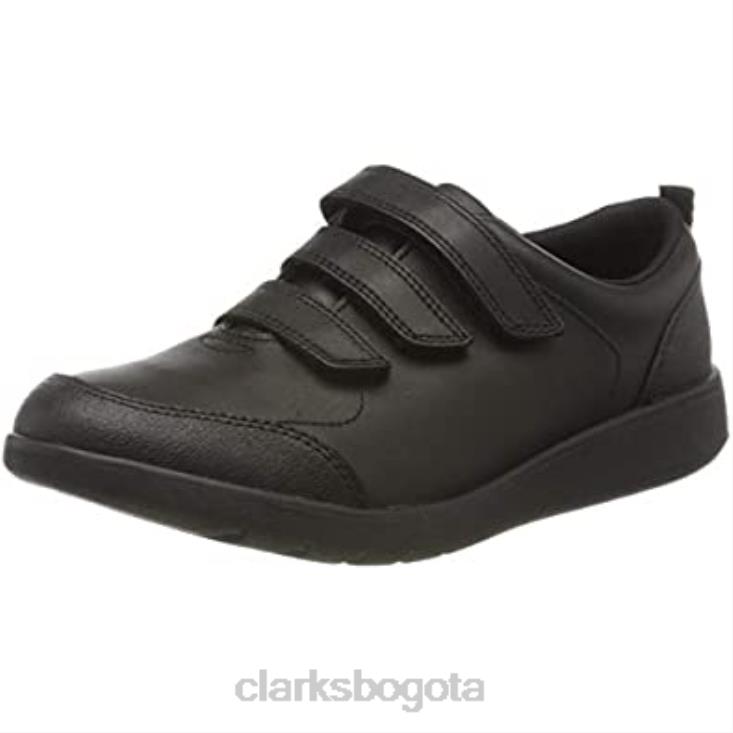 Clarks 0DX8L1020 Zapatillas de deporte para niño scape sky k de piel negra de corte ancho para uniforme escolar clarks niños cuero negro