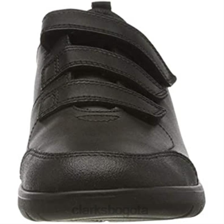 Clarks 0DX8L1020 Zapatillas de deporte para niño scape sky k de piel negra de corte ancho para uniforme escolar clarks niños cuero negro