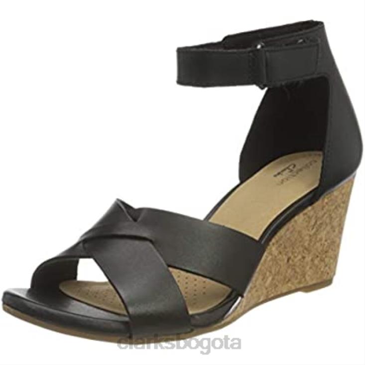 Clarks 0DX8L1067 Sandalia de tacón Clarks Margee Gracie de piel negra para mujer mujer cuero negro