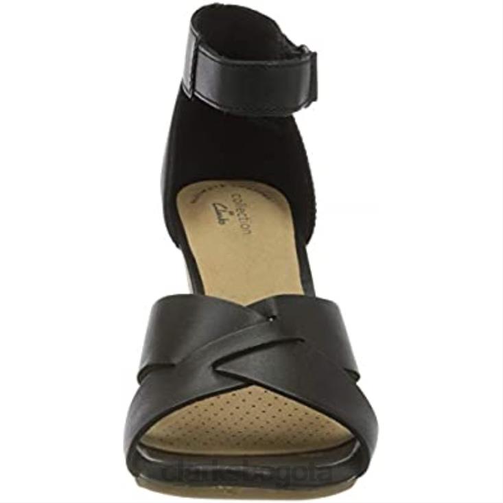 Clarks 0DX8L1067 Sandalia de tacón Clarks Margee Gracie de piel negra para mujer mujer cuero negro