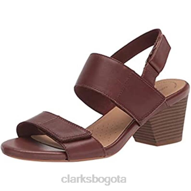 Clarks 0DX8L1157 sandalia de tacón brillante lorene de mujer clarks cuero tostado mujer cuero marrón