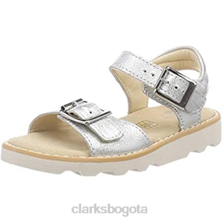 Clarks 0DX8L1181 sandalias con tira trasera en forma de t para niña clarks silver leather niños cuero plateado