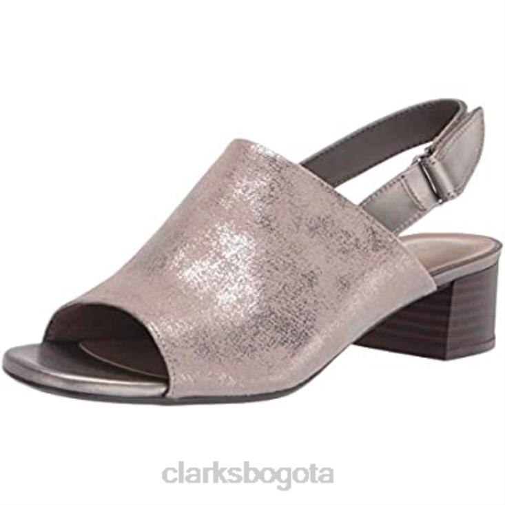 Clarks 0DX8L1233 Sandalias de tacón Clarks Pewter Textile Elisa Lyndsey para mujer mujer textil de peltre