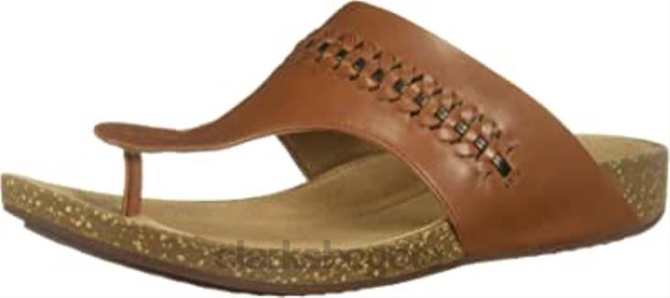 Clarks 0DX8L1264 Chanclas Clarks Un Perri Vibe de cuero color tostado oscuro para mujer mujer cuero bronceado oscuro