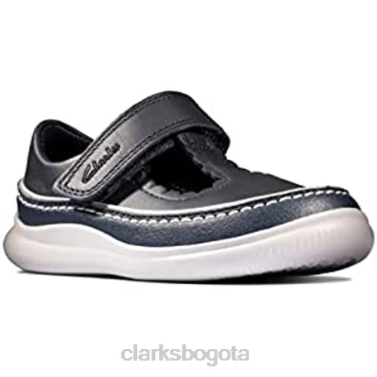 Clarks 0DX8L1274 clarks crest sky t cuero azul marino primeros zapatos de cuero para niñas ajuste estrecho cuero azul marino niños cuero azul marino