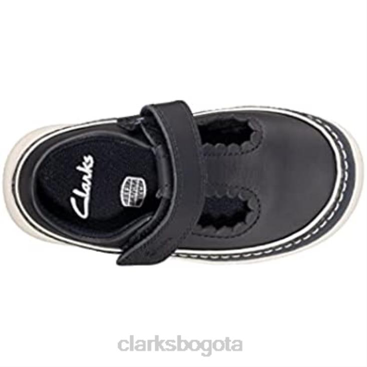 Clarks 0DX8L1274 clarks crest sky t cuero azul marino primeros zapatos de cuero para niñas ajuste estrecho cuero azul marino niños cuero azul marino