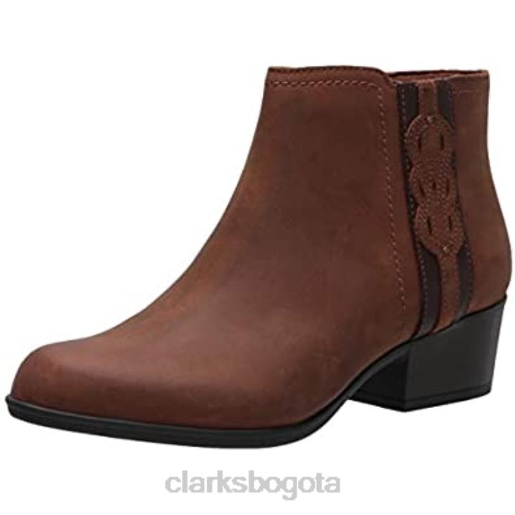 Clarks 0DX8L1316 Botín adreena lila de mujer de piel color tostado oscuro clarks mujer cuero bronceado oscuro