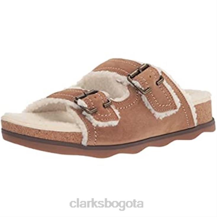 Clarks 0DX8L1336 Sandalia plana Clarks Brynn Sparkle de ante color tostado para mujer mujer gamuza color canela