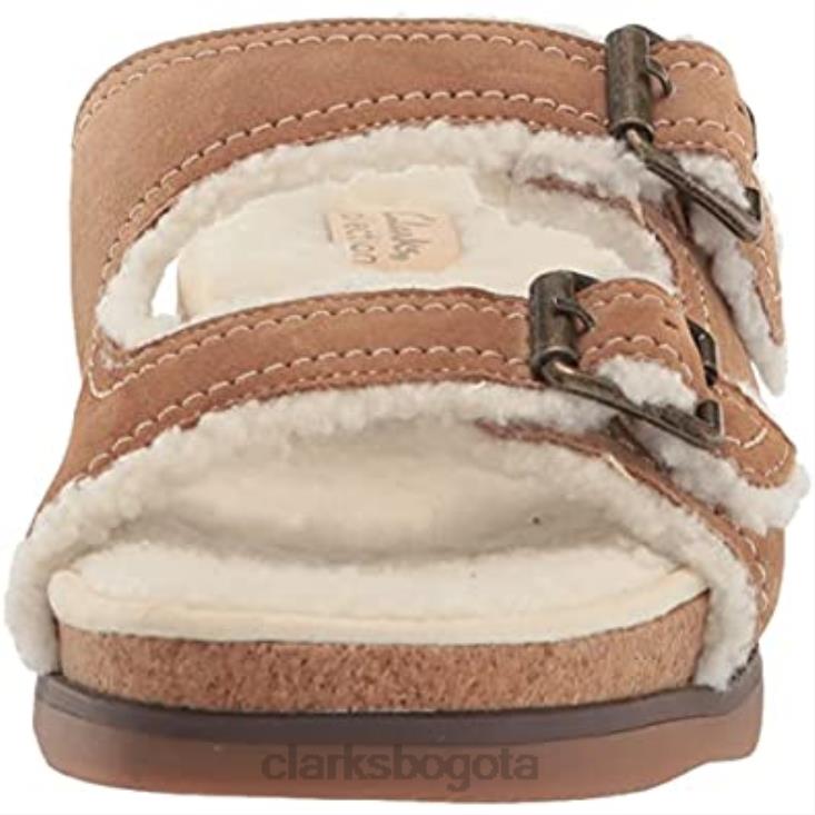 Clarks 0DX8L1336 Sandalia plana Clarks Brynn Sparkle de ante color tostado para mujer mujer gamuza color canela