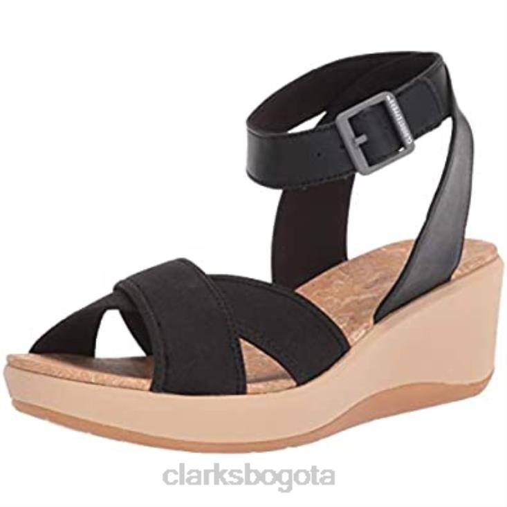 Clarks 0DX8L1346 Sandalia Clarks Step Cali Coast con cuña para mujer tejido textil negro mujer punto textil negro