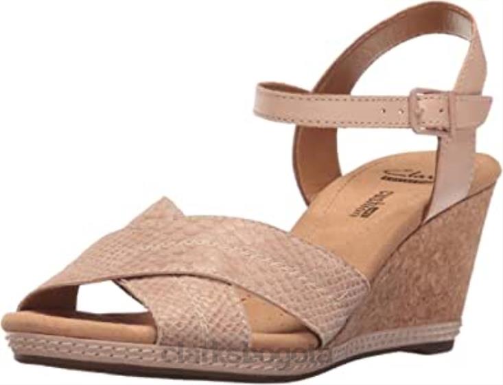 Clarks 0DX8L1385 Sandalias de cuña Clarks Helio Latitude de cuero nude para mujer mujer cuero desnudo