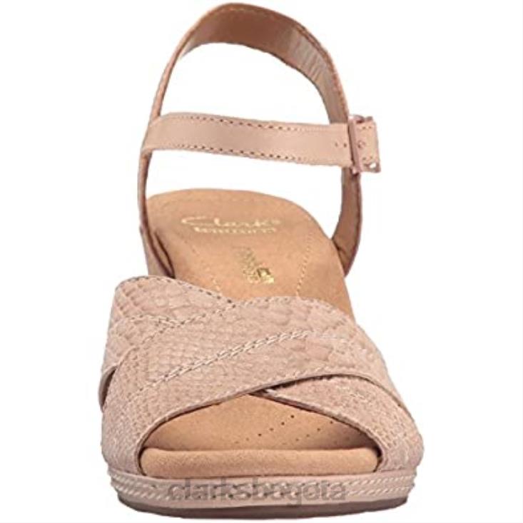 Clarks 0DX8L1385 Sandalias de cuña Clarks Helio Latitude de cuero nude para mujer mujer cuero desnudo