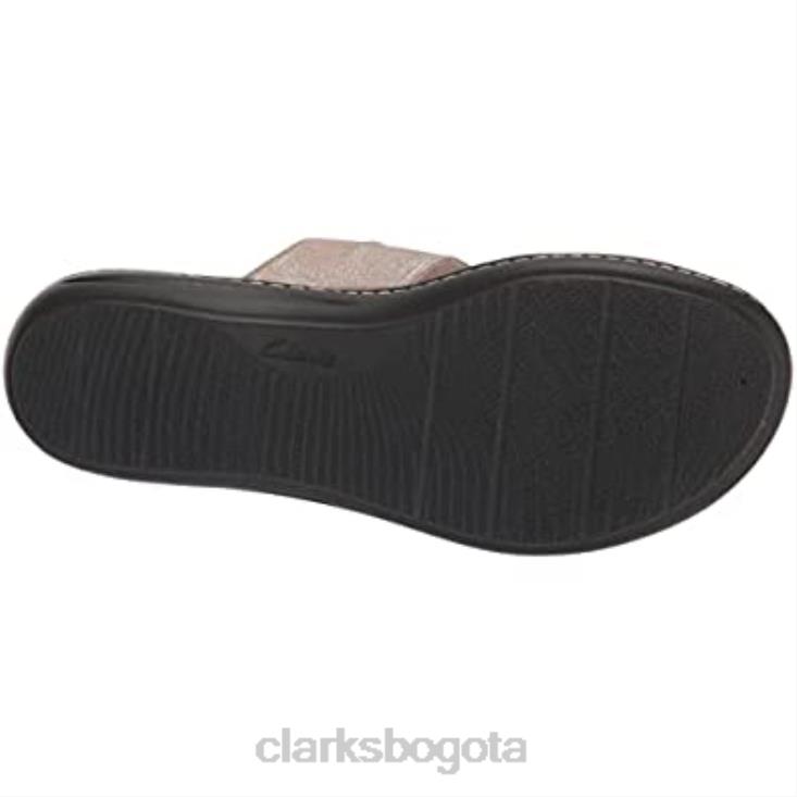 Clarks 0DX8L1404 Sandalia plana laurieann rae de mujer en textil metalizado color topo clarks mujer