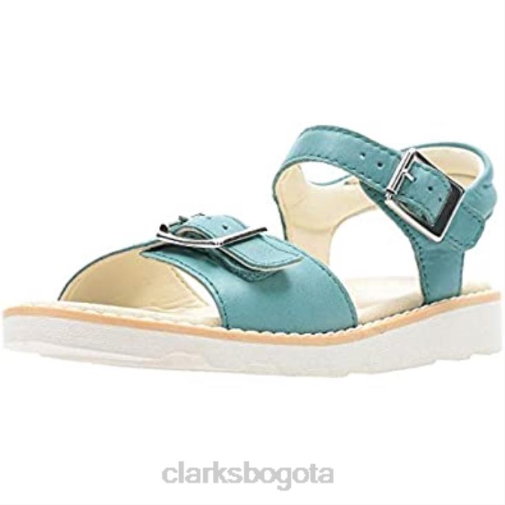 Clarks 0DX8L146 Sandalias Clarks Crown Bloom T con tira trasera para niña cuero azul verde azulado niños cuero azul verdoso