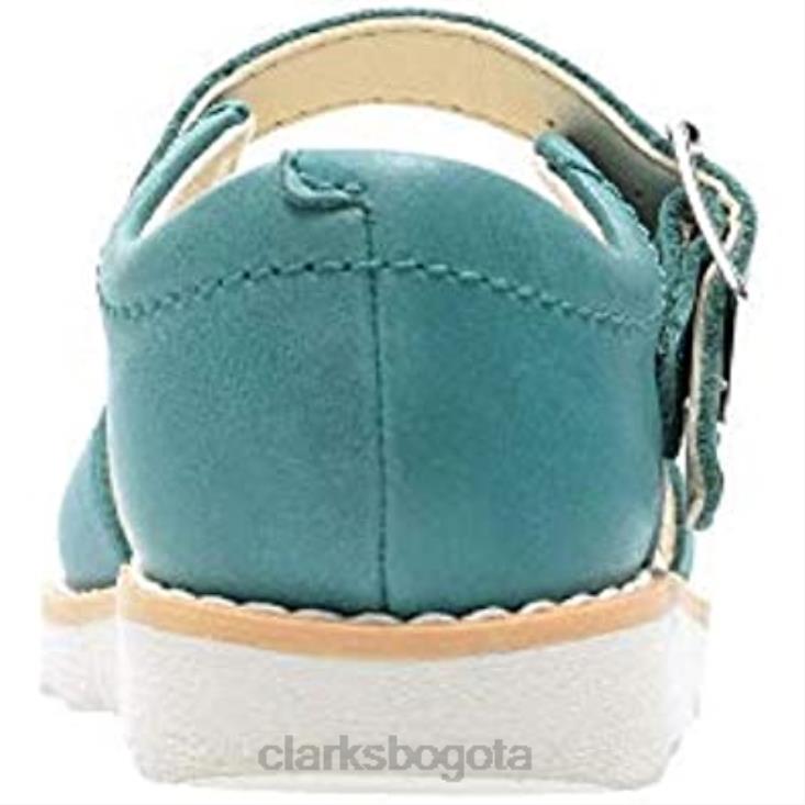 Clarks 0DX8L146 Sandalias Clarks Crown Bloom T con tira trasera para niña cuero azul verde azulado niños cuero azul verdoso