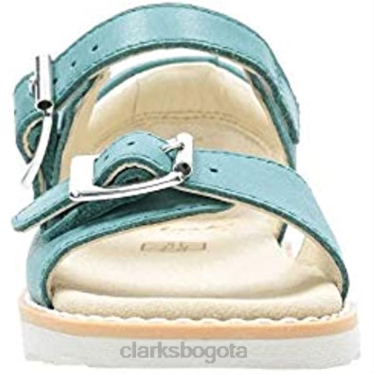 Clarks 0DX8L146 Sandalias Clarks Crown Bloom T con tira trasera para niña cuero azul verde azulado niños cuero azul verdoso