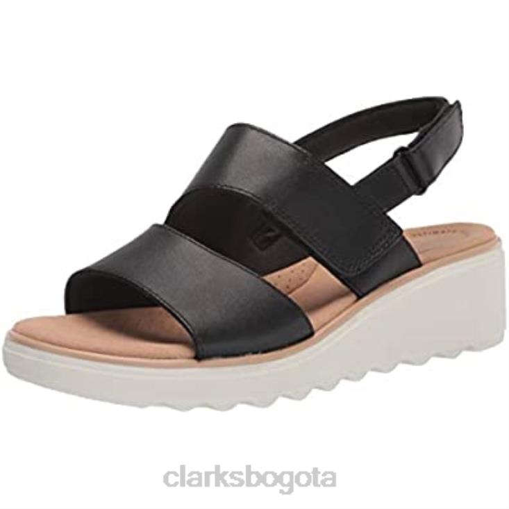 Clarks 0DX8L1499 Sandalia con cuña Clarks Jillian Pearl de piel negra para mujer mujer