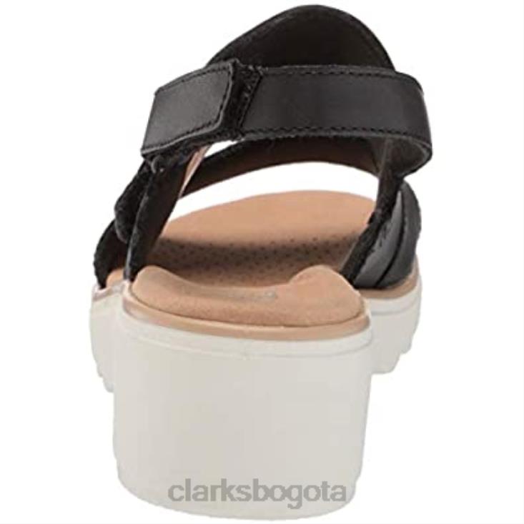 Clarks 0DX8L1499 Sandalia con cuña Clarks Jillian Pearl de piel negra para mujer mujer