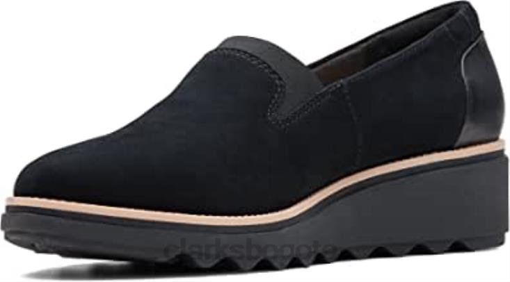 Clarks 0DX8L1506 Mocasines Clarks Sharon Dolly con plataforma para mujer ante negro y tostado oscuro mujer ante negro con mundo bronceado oscuro