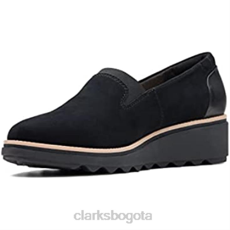 Clarks 0DX8L1506 Mocasines Clarks Sharon Dolly con plataforma para mujer ante negro y tostado oscuro mujer ante negro con mundo bronceado oscuro