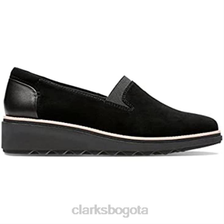 Clarks 0DX8L1506 Mocasines Clarks Sharon Dolly con plataforma para mujer ante negro y tostado oscuro mujer ante negro con mundo bronceado oscuro