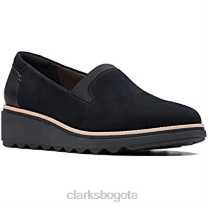 Clarks 0DX8L1506 Mocasines Clarks Sharon Dolly con plataforma para mujer ante negro y tostado oscuro mujer ante negro con mundo bronceado oscuro