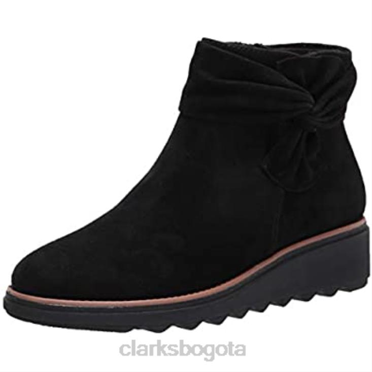 Clarks 0DX8L1523 Botín clarks sharon salon de ante negro con ribete tostado oscuro para mujer mujer gamuza negra con ribete tostado oscuro