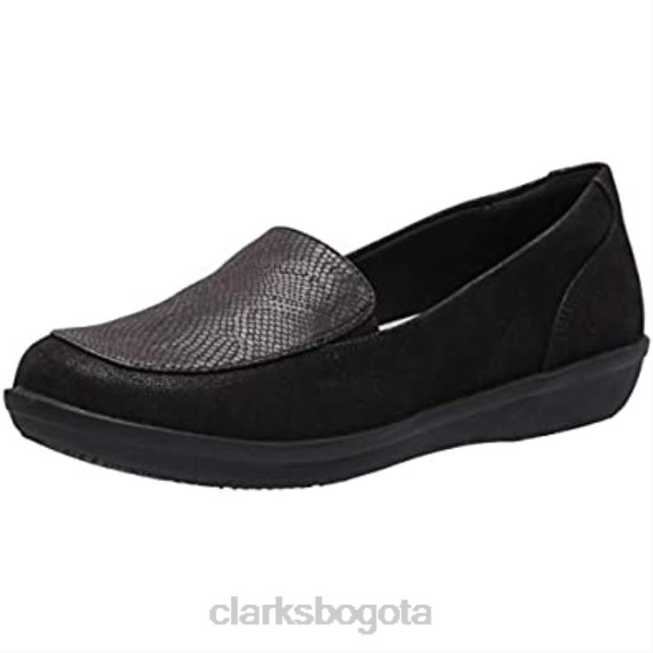 Clarks 0DX8L1554 Mocasín clarks ayla river negro estampado serpiente sintético mujer sintético estampado de serpiente negro
