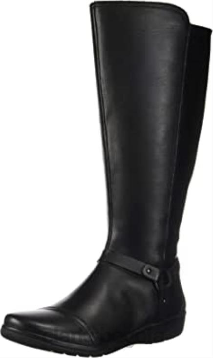 Clarks 0DX8L1575 botas altas cheyn lindie de pantorrilla ancha hasta la rodilla para mujer clarks combinación sintética de cuero negro mujer combi sintetico cuero negro