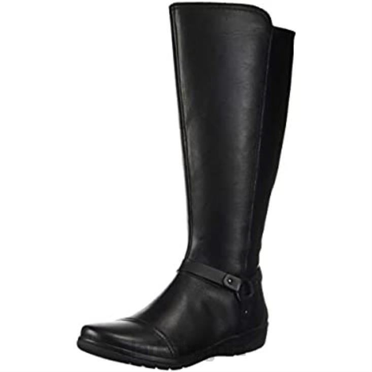 Clarks 0DX8L1575 botas altas cheyn lindie de pantorrilla ancha hasta la rodilla para mujer clarks combinación sintética de cuero negro mujer combi sintetico cuero negro