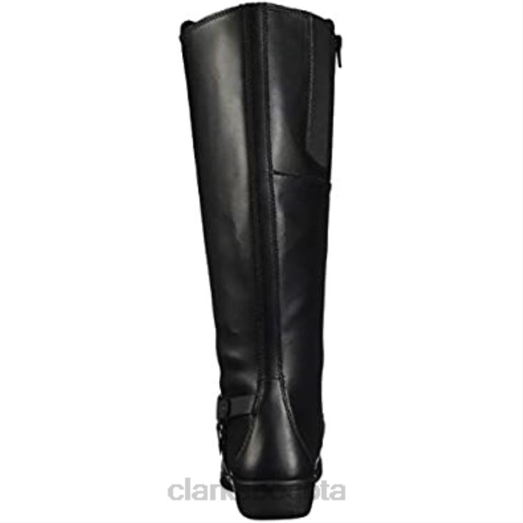 Clarks 0DX8L1575 botas altas cheyn lindie de pantorrilla ancha hasta la rodilla para mujer clarks combinación sintética de cuero negro mujer combi sintetico cuero negro