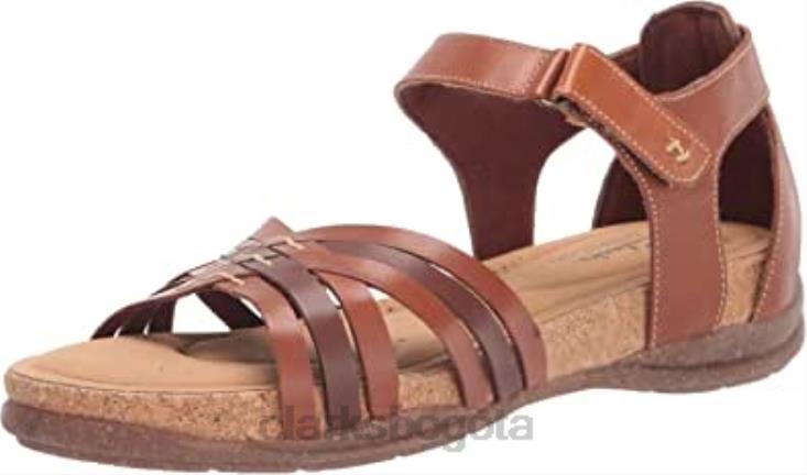 Clarks 0DX8L1588 sandalias planas roseville cove de cuero tostado para mujer clarks mujer cuero marrón