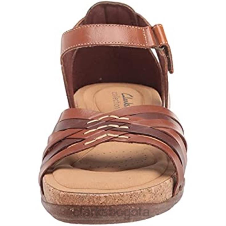 Clarks 0DX8L1588 sandalias planas roseville cove de cuero tostado para mujer clarks mujer cuero marrón