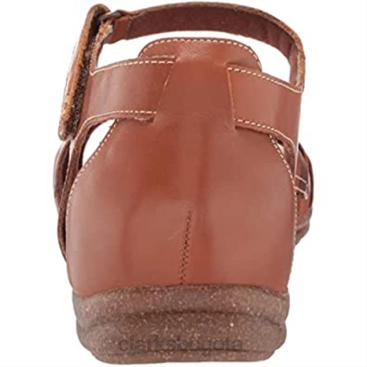 Clarks 0DX8L1588 sandalias planas roseville cove de cuero tostado para mujer clarks mujer cuero marrón