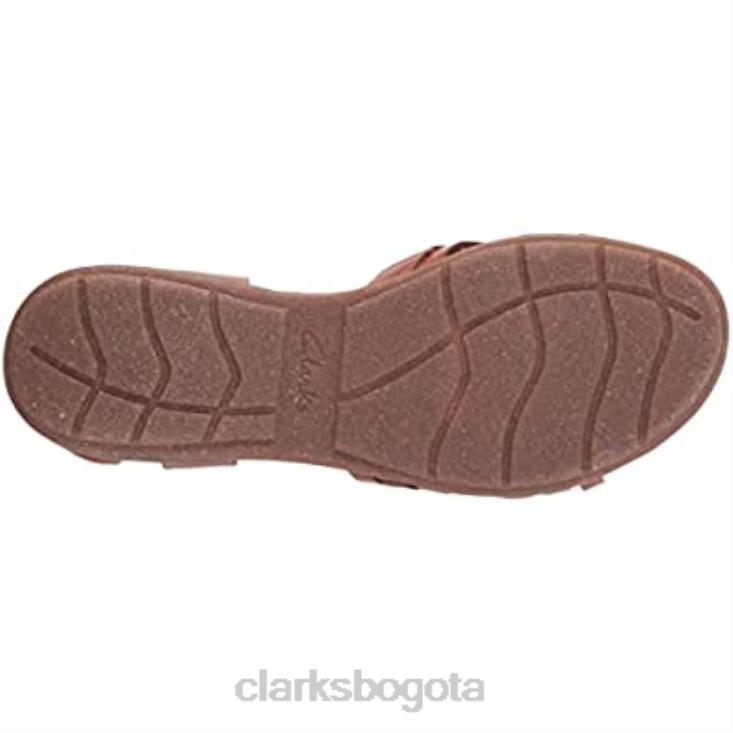 Clarks 0DX8L1588 sandalias planas roseville cove de cuero tostado para mujer clarks mujer cuero marrón