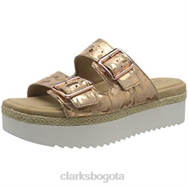 Clarks 0DX8L1612 Sandalia plana lana beach para mujer con interés de gamuza en oro rosa clarks mujer interés de ante de oro rosa