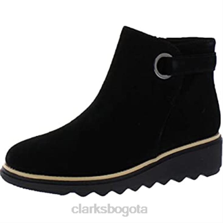 Clarks 0DX8L163 Botas de moda de cuero con punta cerrada Sharon Spring de gamuza negra para mujer Clarks mujer ante negro
