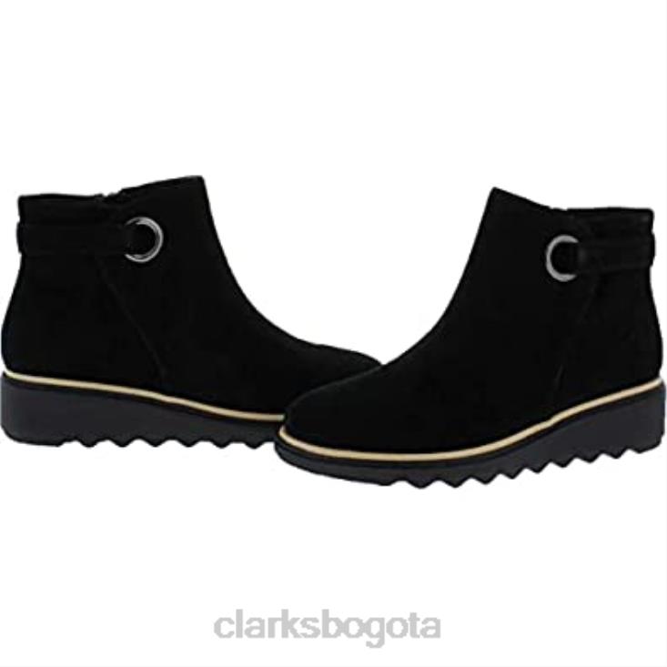 Clarks 0DX8L163 Botas de moda de cuero con punta cerrada Sharon Spring de gamuza negra para mujer Clarks mujer ante negro