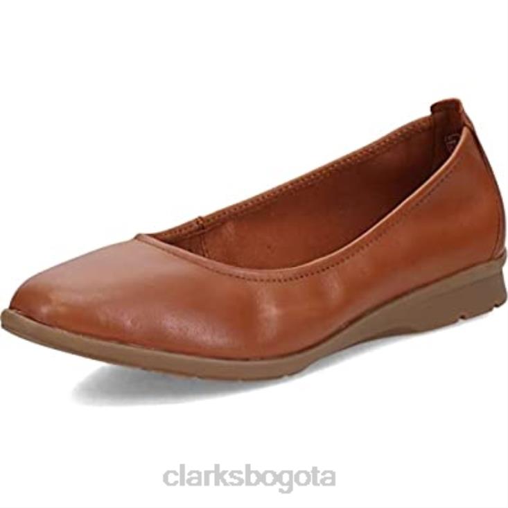 Clarks 0DX8L164 Clarks bailarinas Jenette Easy de mujer de piel color canela oscuro mujer cuero bronceado oscuro