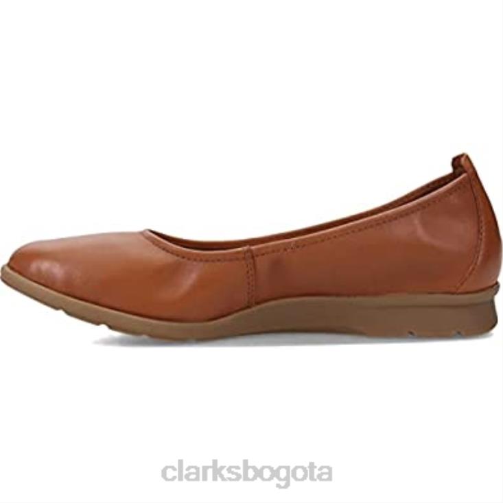 Clarks 0DX8L164 Clarks bailarinas Jenette Easy de mujer de piel color canela oscuro mujer cuero bronceado oscuro