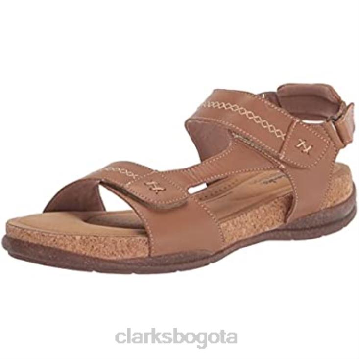 Clarks 0DX8L1688 Sandalia plana Clarks Roseville Mae de piel color tostado claro para mujer mujer
