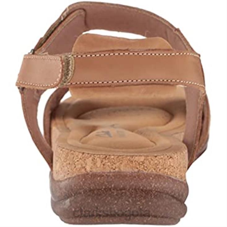 Clarks 0DX8L1690 Sandalias planas Clarks Roseville Mae de piel color canela claro para mujer mujer