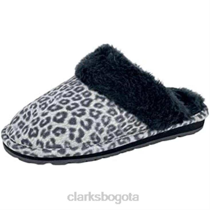 Clarks 0DX8L1704 Zapatilla tipo zueco cómoda de piel de ante con espalda abierta de clarks de leopardo gris negro para mujer mujer leopardo gris negro