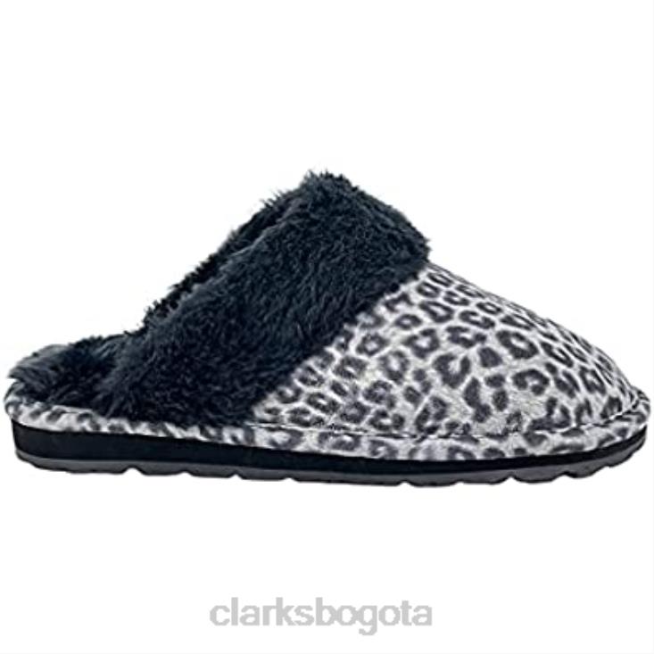 Clarks 0DX8L1704 Zapatilla tipo zueco cómoda de piel de ante con espalda abierta de clarks de leopardo gris negro para mujer mujer leopardo gris negro