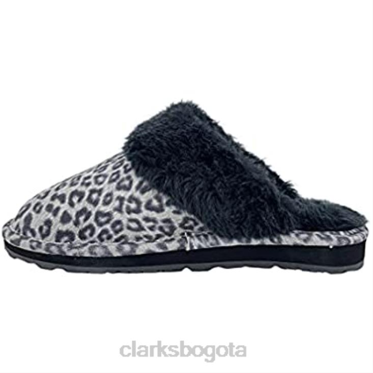 Clarks 0DX8L1704 Zapatilla tipo zueco cómoda de piel de ante con espalda abierta de clarks de leopardo gris negro para mujer mujer leopardo gris negro