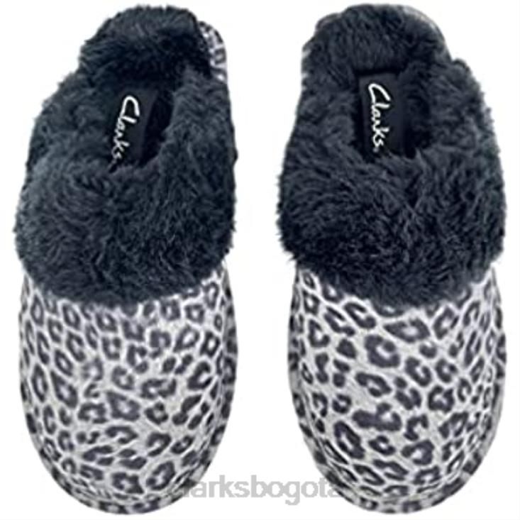 Clarks 0DX8L1704 Zapatilla tipo zueco cómoda de piel de ante con espalda abierta de clarks de leopardo gris negro para mujer mujer leopardo gris negro