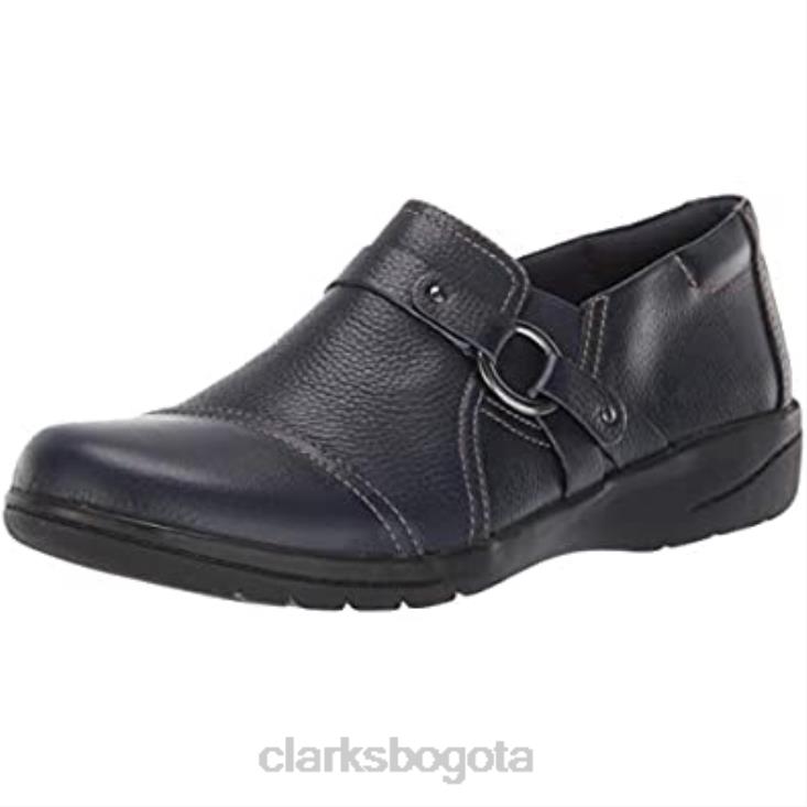 Clarks 0DX8L1737 Zapatos de salón clarks cheyn de cuero azul marino para mujer mujer cuero azul marino