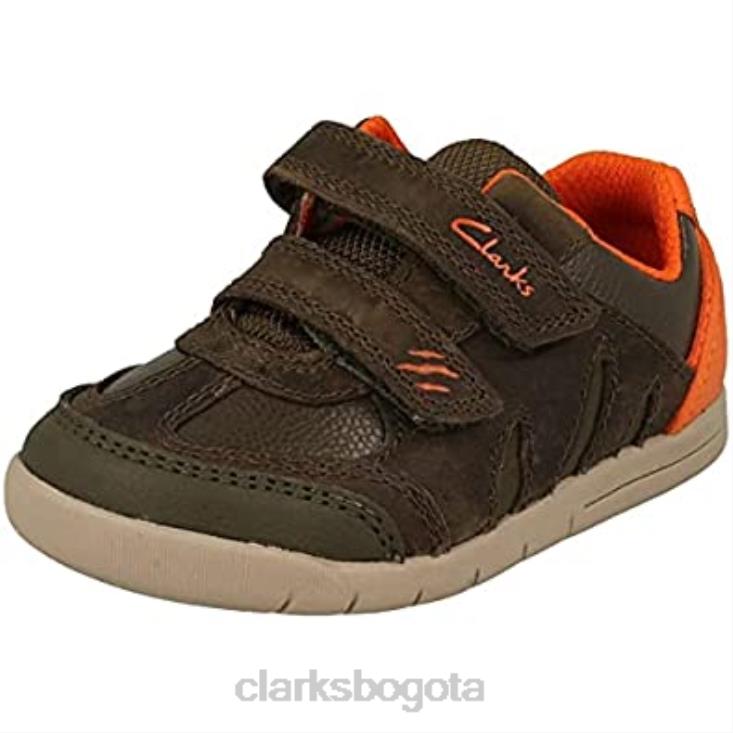 Clarks 0DX8L1744 Zapatos clarks rex play para niños de cuero verde caqui con cinta adhesiva para niños 6 g de cuero caqui niños